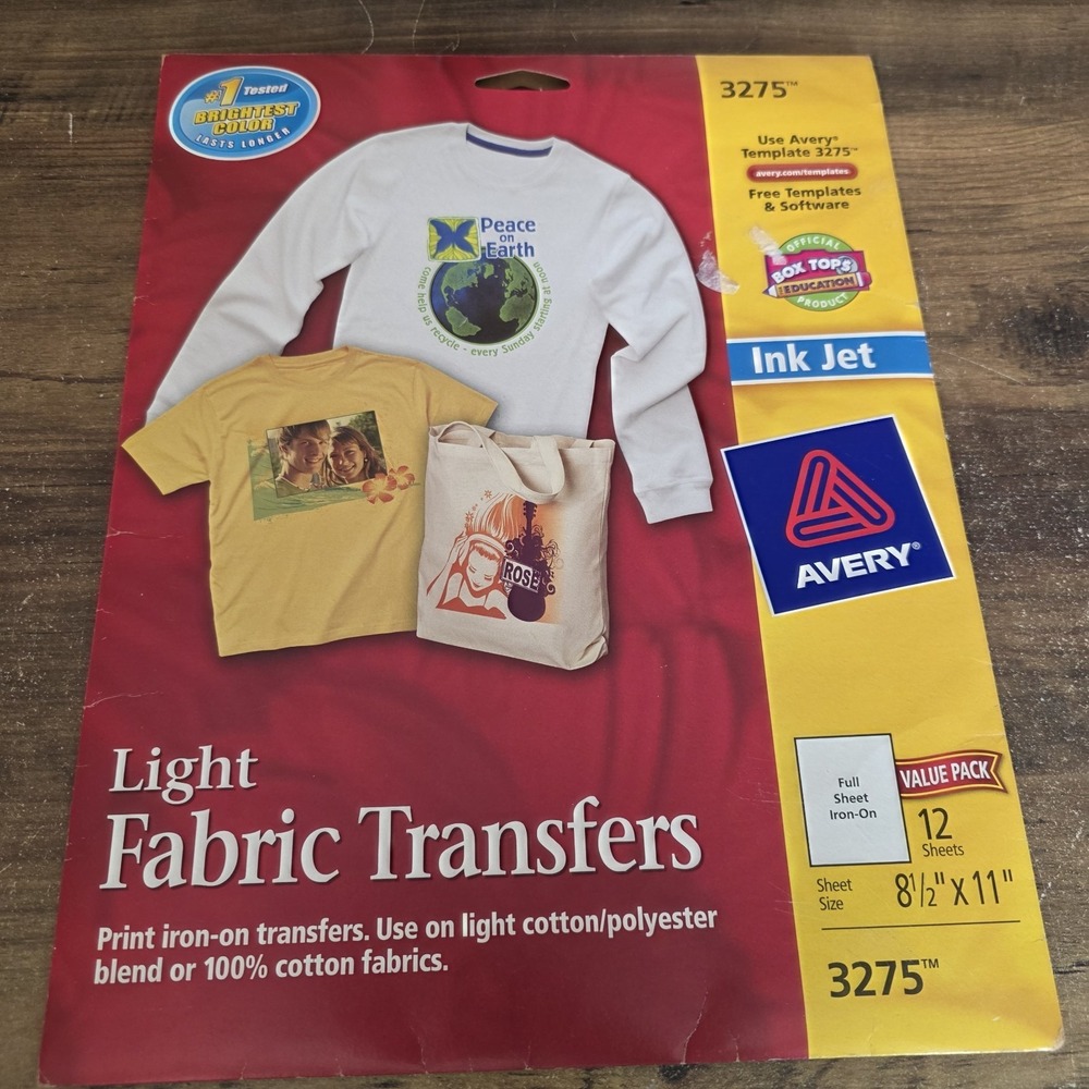 Avery Light Fabric Transfers Iron On For Ink Jet Printers 8 Sheets Template 3275